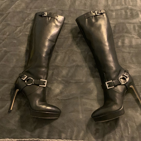 NWOT MICHAEL KORS BLACK PLATFORM STILETTO LEATHER BOOTS - Picture 3 of 17